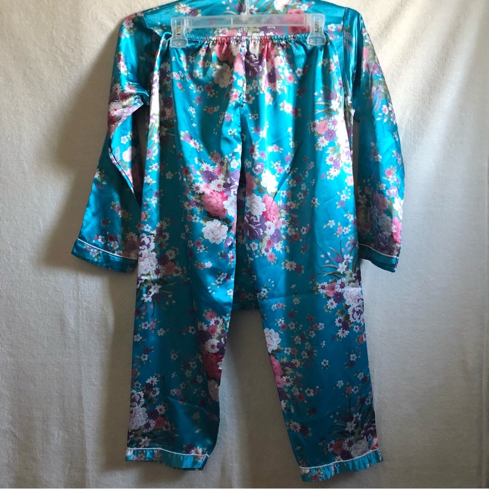 2 pc set sleepwear pajamas teal blue floral loungewear - Picture 2 of 6
